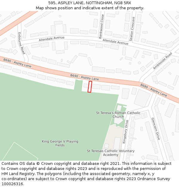 595, ASPLEY LANE, NOTTINGHAM, NG8 5RX: Location map and indicative extent of plot