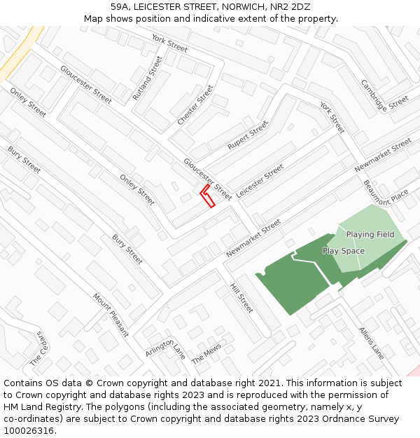 59A, LEICESTER STREET, NORWICH, NR2 2DZ: Location map and indicative extent of plot
