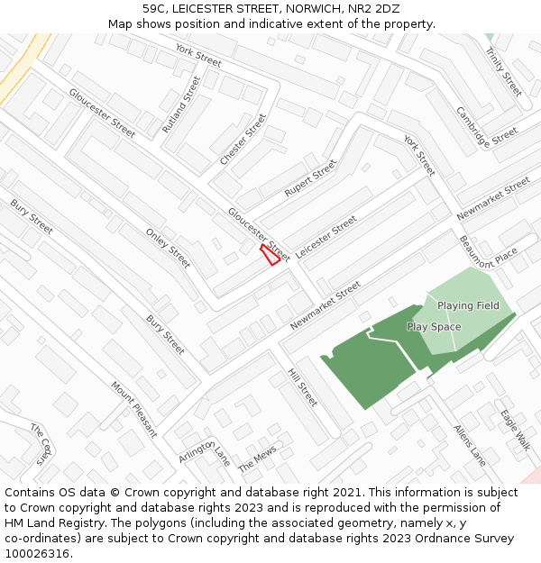 59C, LEICESTER STREET, NORWICH, NR2 2DZ: Location map and indicative extent of plot