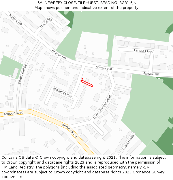 5A, NEWBERY CLOSE, TILEHURST, READING, RG31 6JN: Location map and indicative extent of plot
