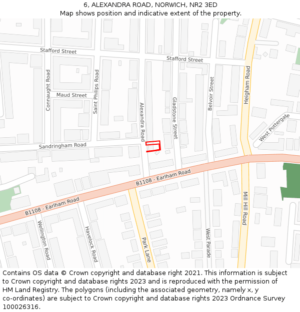 6, ALEXANDRA ROAD, NORWICH, NR2 3ED: Location map and indicative extent of plot