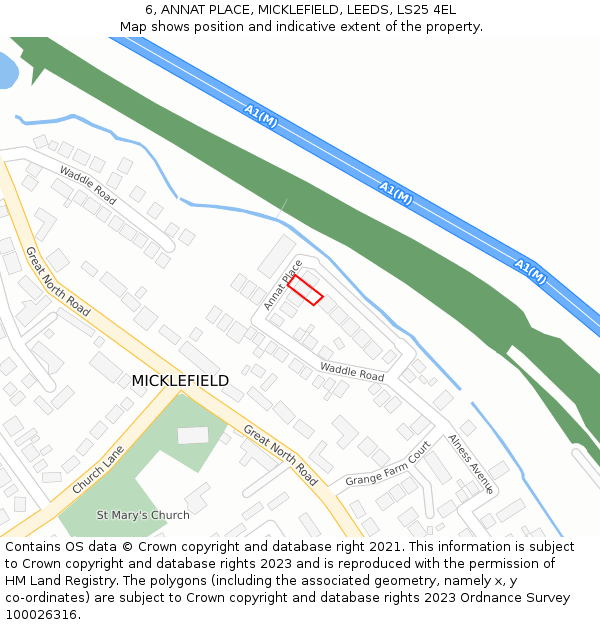 6, ANNAT PLACE, MICKLEFIELD, LEEDS, LS25 4EL: Location map and indicative extent of plot