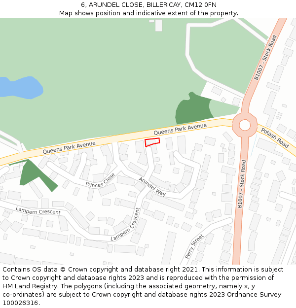 6, ARUNDEL CLOSE, BILLERICAY, CM12 0FN: Location map and indicative extent of plot