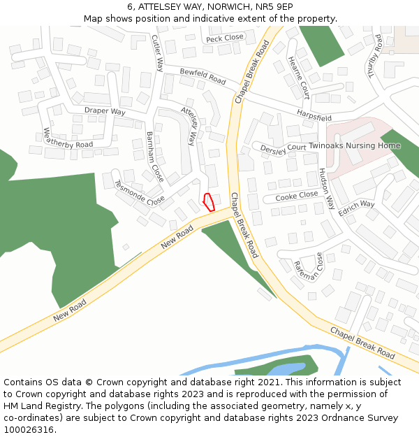 6, ATTELSEY WAY, NORWICH, NR5 9EP: Location map and indicative extent of plot