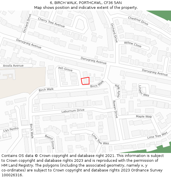 6, BIRCH WALK, PORTHCAWL, CF36 5AN: Location map and indicative extent of plot