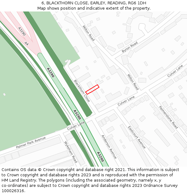 6, BLACKTHORN CLOSE, EARLEY, READING, RG6 1DH: Location map and indicative extent of plot