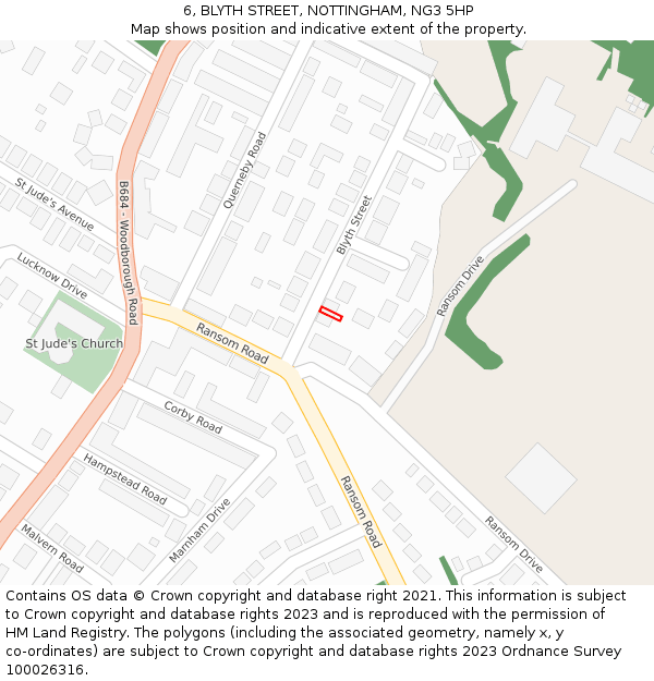 6, BLYTH STREET, NOTTINGHAM, NG3 5HP: Location map and indicative extent of plot