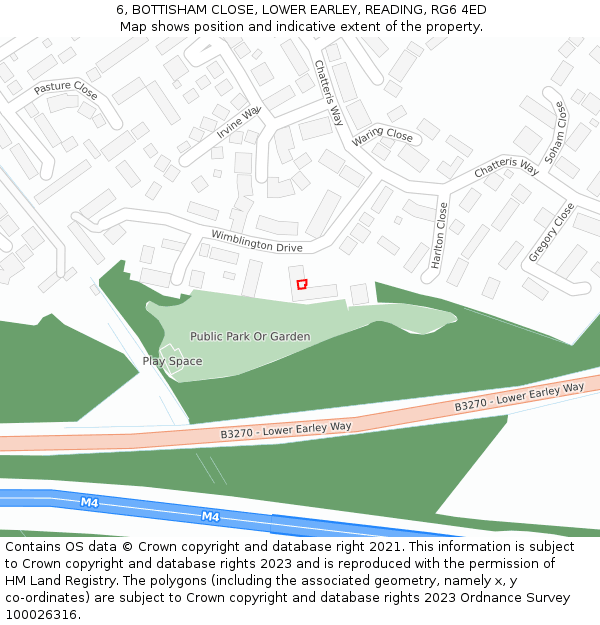 6, BOTTISHAM CLOSE, LOWER EARLEY, READING, RG6 4ED: Location map and indicative extent of plot