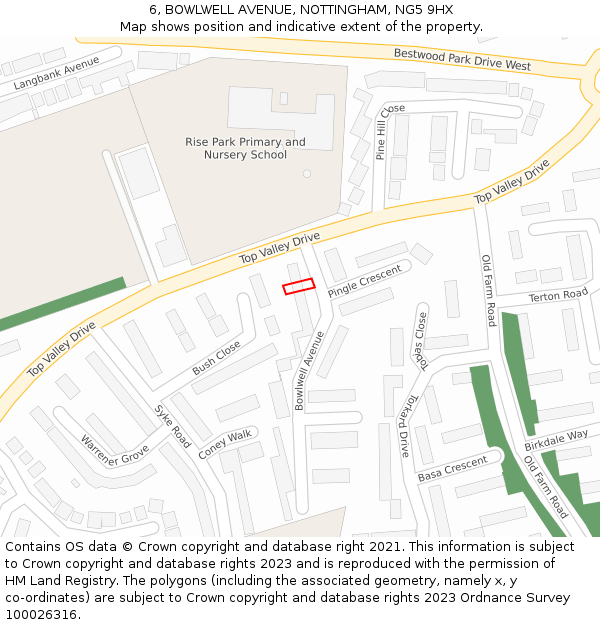 6, BOWLWELL AVENUE, NOTTINGHAM, NG5 9HX: Location map and indicative extent of plot