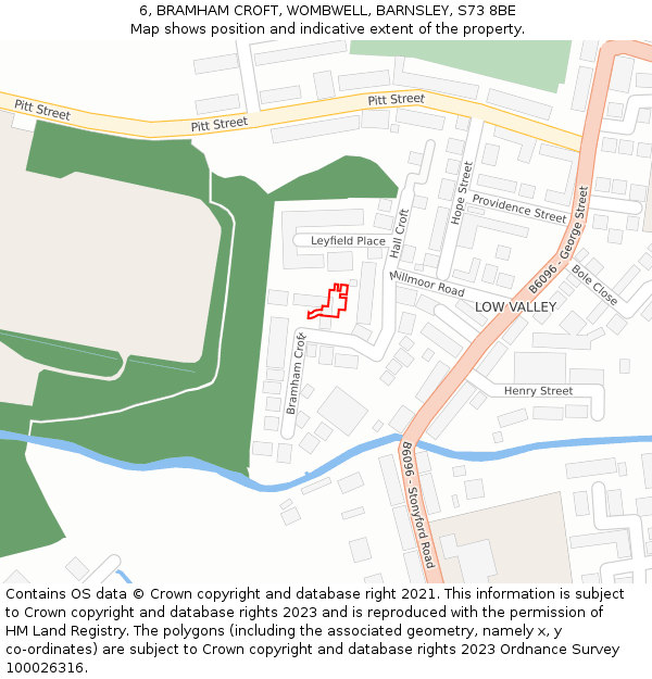 6, BRAMHAM CROFT, WOMBWELL, BARNSLEY, S73 8BE: Location map and indicative extent of plot