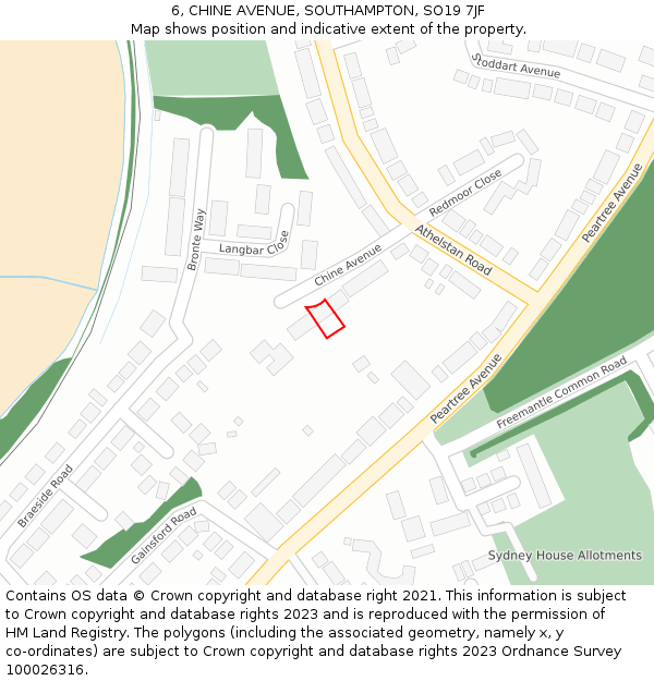 6, CHINE AVENUE, SOUTHAMPTON, SO19 7JF: Location map and indicative extent of plot