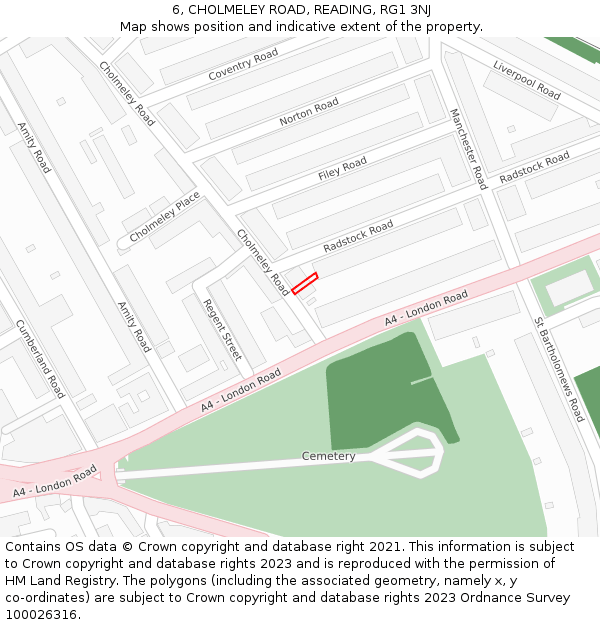 6, CHOLMELEY ROAD, READING, RG1 3NJ: Location map and indicative extent of plot