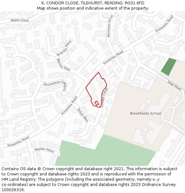 6, CONDOR CLOSE, TILEHURST, READING, RG31 6FD: Location map and indicative extent of plot