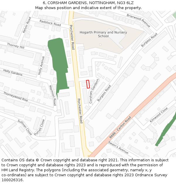 6, CORSHAM GARDENS, NOTTINGHAM, NG3 6LZ: Location map and indicative extent of plot