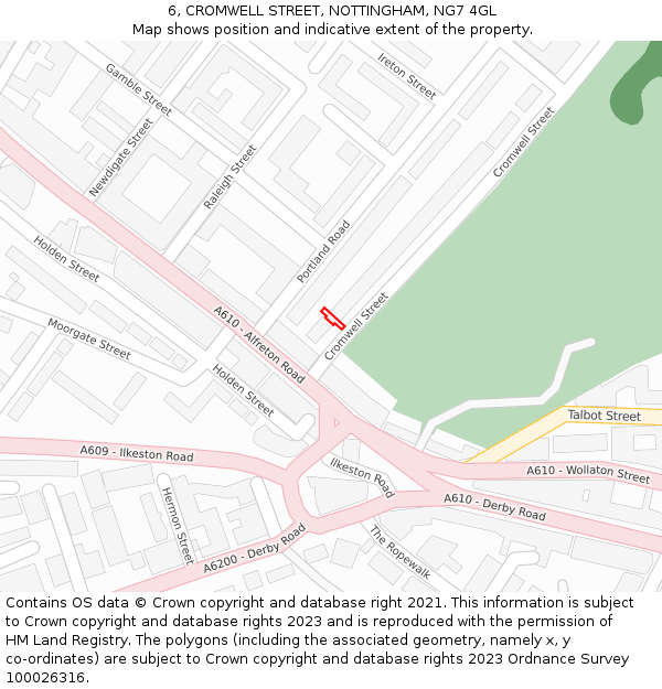 6, CROMWELL STREET, NOTTINGHAM, NG7 4GL: Location map and indicative extent of plot