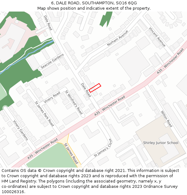 6, DALE ROAD, SOUTHAMPTON, SO16 6QG: Location map and indicative extent of plot