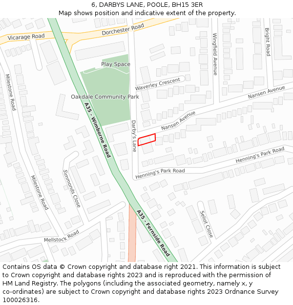 6, DARBYS LANE, POOLE, BH15 3ER: Location map and indicative extent of plot