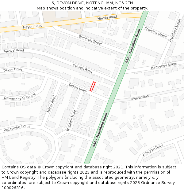 6, DEVON DRIVE, NOTTINGHAM, NG5 2EN: Location map and indicative extent of plot