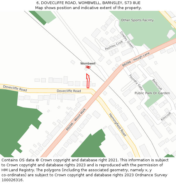 6, DOVECLIFFE ROAD, WOMBWELL, BARNSLEY, S73 8UE: Location map and indicative extent of plot