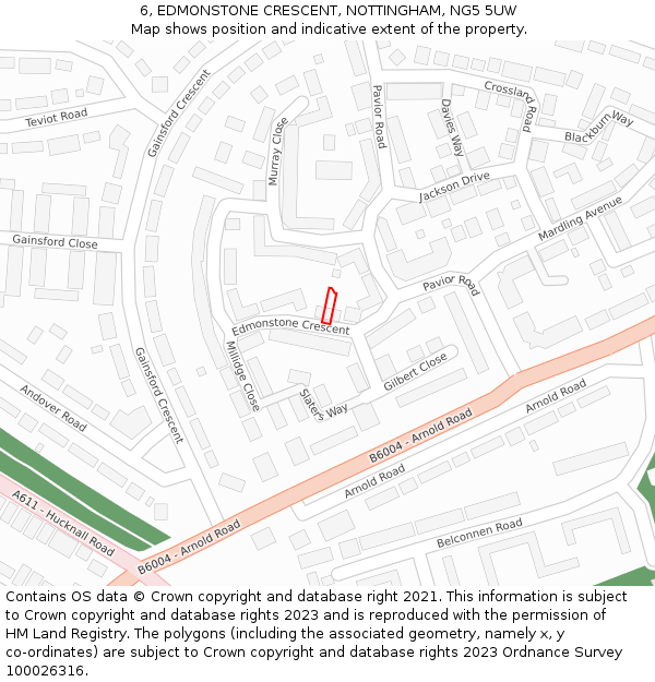 6, EDMONSTONE CRESCENT, NOTTINGHAM, NG5 5UW: Location map and indicative extent of plot