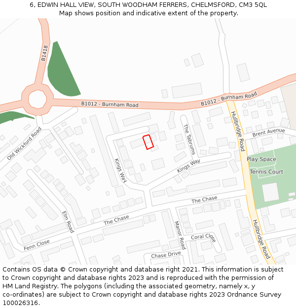 6, EDWIN HALL VIEW, SOUTH WOODHAM FERRERS, CHELMSFORD, CM3 5QL: Location map and indicative extent of plot