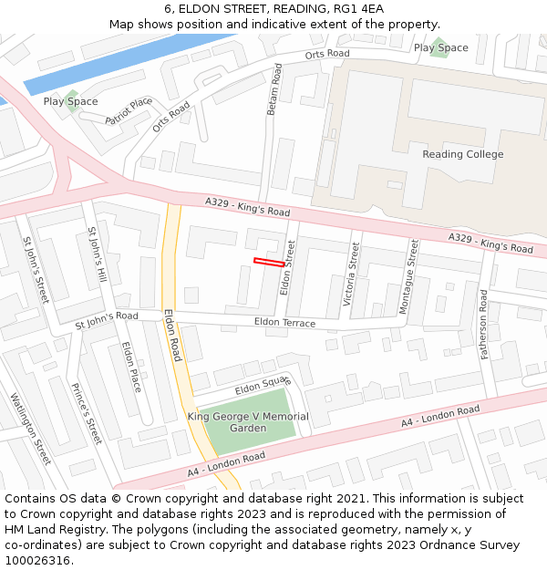 6, ELDON STREET, READING, RG1 4EA: Location map and indicative extent of plot