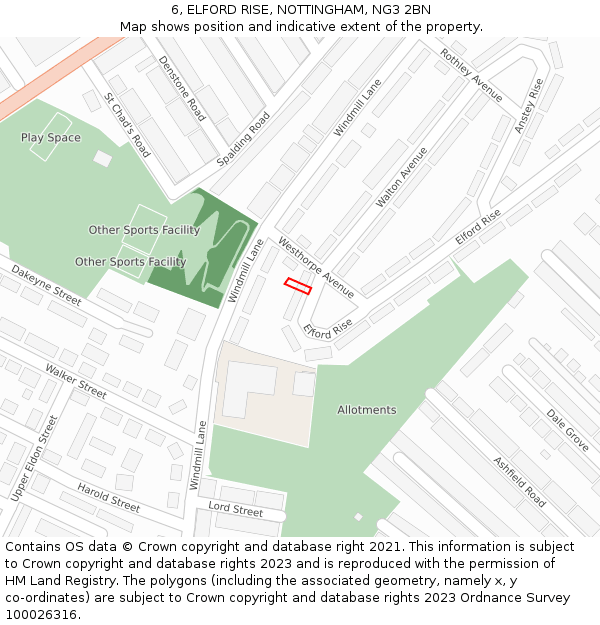 6, ELFORD RISE, NOTTINGHAM, NG3 2BN: Location map and indicative extent of plot