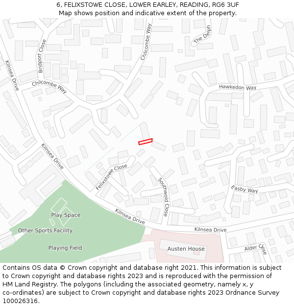6, FELIXSTOWE CLOSE, LOWER EARLEY, READING, RG6 3UF: Location map and indicative extent of plot