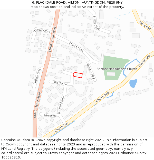 6, FLACKDALE ROAD, HILTON, HUNTINGDON, PE28 9NY: Location map and indicative extent of plot