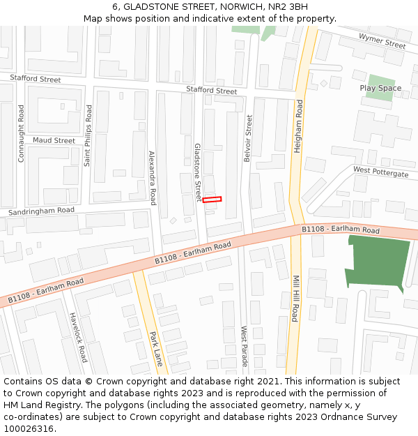 6, GLADSTONE STREET, NORWICH, NR2 3BH: Location map and indicative extent of plot