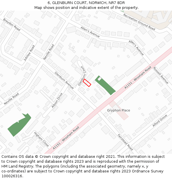 6, GLENBURN COURT, NORWICH, NR7 8DR: Location map and indicative extent of plot