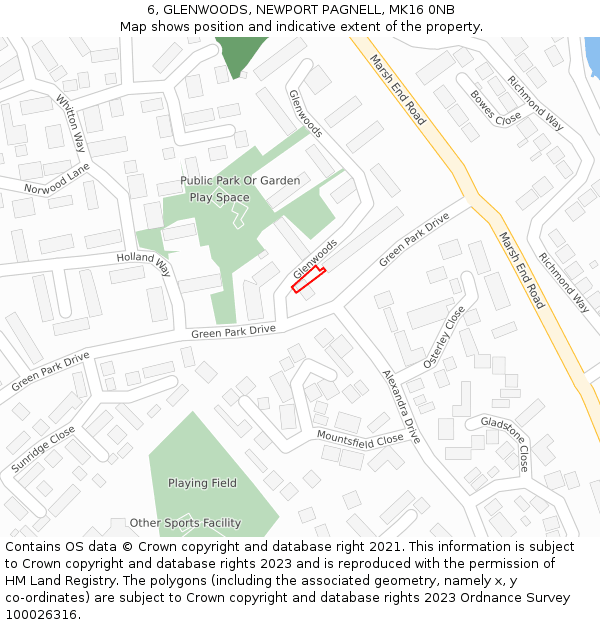 6, GLENWOODS, NEWPORT PAGNELL, MK16 0NB: Location map and indicative extent of plot