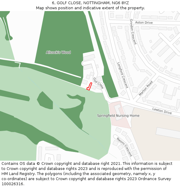 6, GOLF CLOSE, NOTTINGHAM, NG6 8YZ: Location map and indicative extent of plot