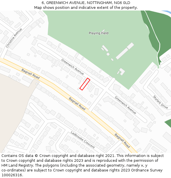6, GREENWICH AVENUE, NOTTINGHAM, NG6 0LD: Location map and indicative extent of plot