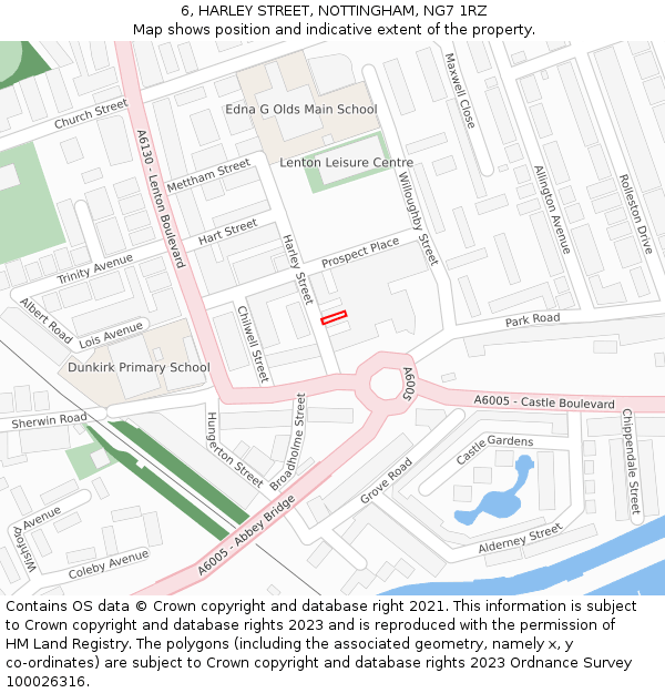 6, HARLEY STREET, NOTTINGHAM, NG7 1RZ: Location map and indicative extent of plot