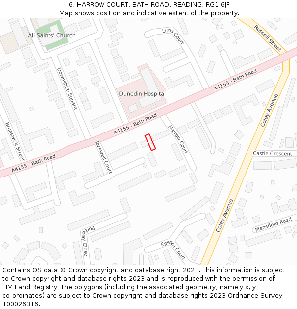 6, HARROW COURT, BATH ROAD, READING, RG1 6JF: Location map and indicative extent of plot