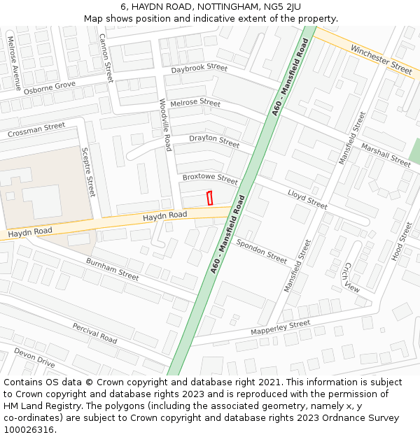 6, HAYDN ROAD, NOTTINGHAM, NG5 2JU: Location map and indicative extent of plot