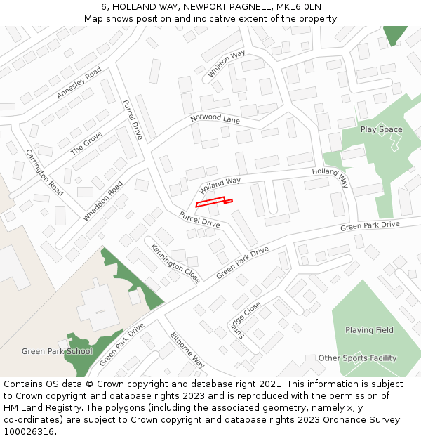 6, HOLLAND WAY, NEWPORT PAGNELL, MK16 0LN: Location map and indicative extent of plot