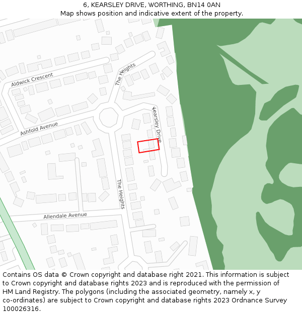 6, KEARSLEY DRIVE, WORTHING, BN14 0AN: Location map and indicative extent of plot