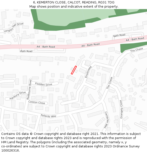 6, KEMERTON CLOSE, CALCOT, READING, RG31 7DG: Location map and indicative extent of plot