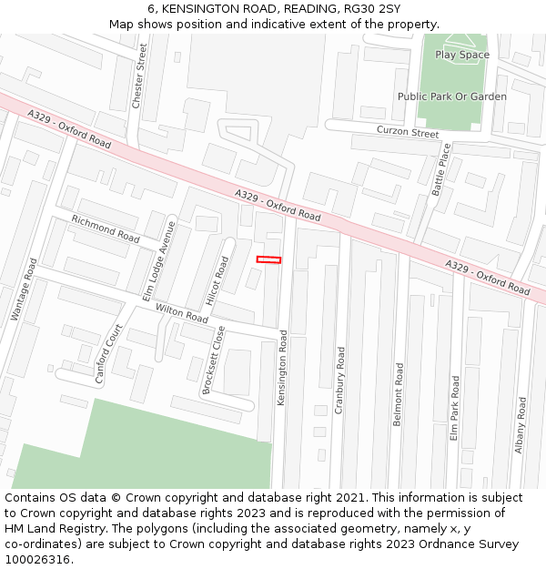 6, KENSINGTON ROAD, READING, RG30 2SY: Location map and indicative extent of plot