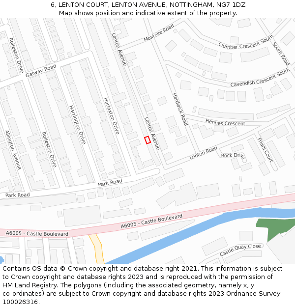 6, LENTON COURT, LENTON AVENUE, NOTTINGHAM, NG7 1DZ: Location map and indicative extent of plot