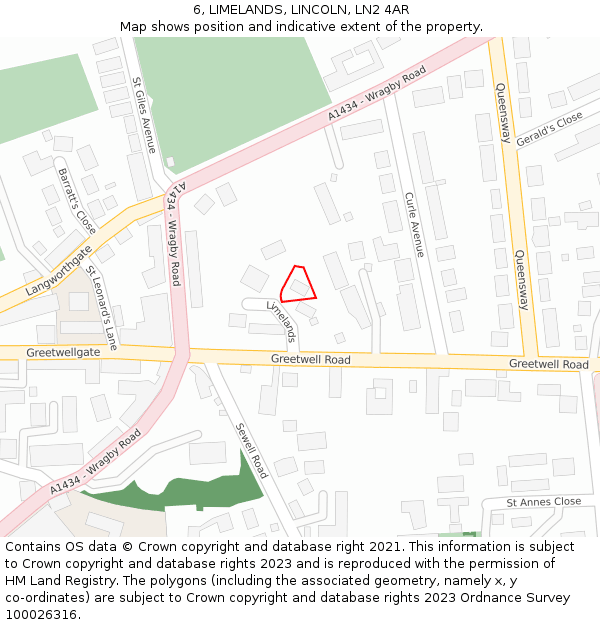 6, LIMELANDS, LINCOLN, LN2 4AR: Location map and indicative extent of plot