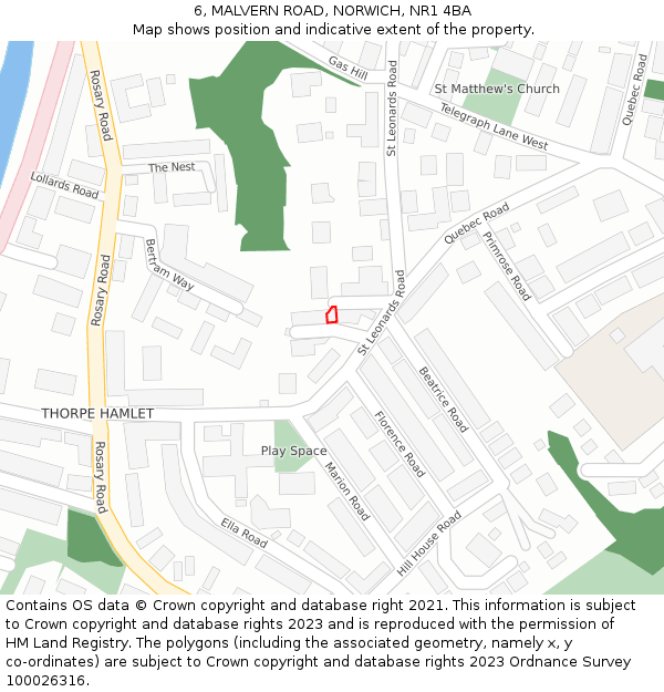 6, MALVERN ROAD, NORWICH, NR1 4BA: Location map and indicative extent of plot