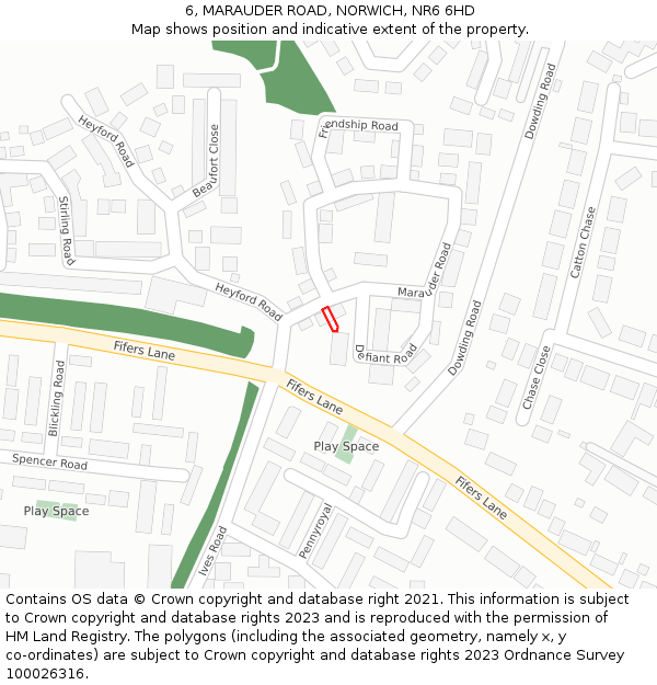 6, MARAUDER ROAD, NORWICH, NR6 6HD: Location map and indicative extent of plot