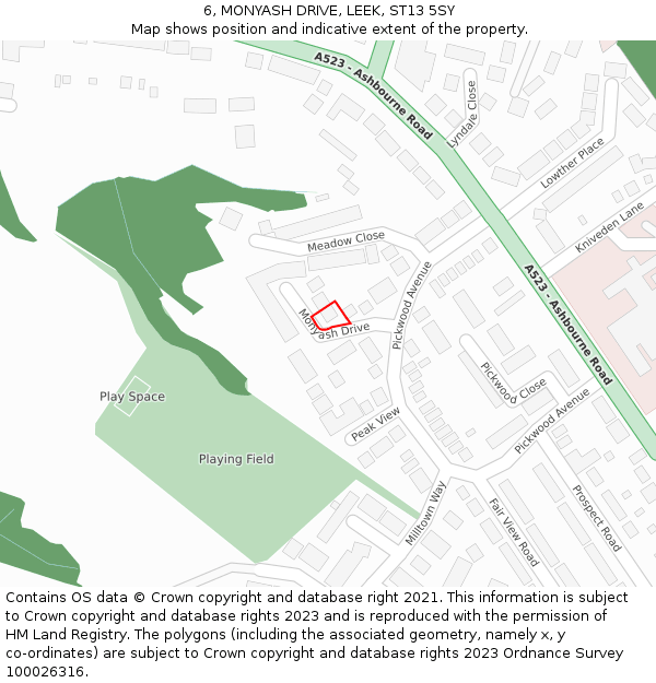 6, MONYASH DRIVE, LEEK, ST13 5SY: Location map and indicative extent of plot