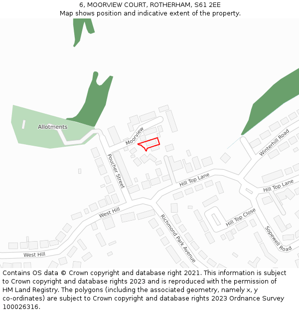 6, MOORVIEW COURT, ROTHERHAM, S61 2EE: Location map and indicative extent of plot