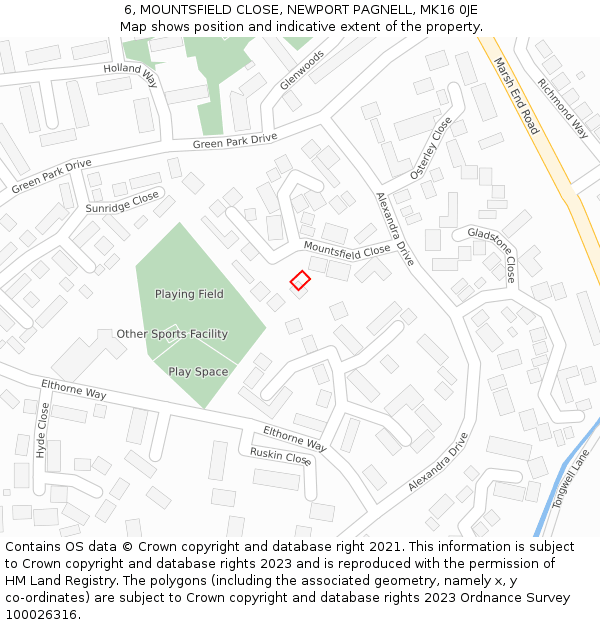 6, MOUNTSFIELD CLOSE, NEWPORT PAGNELL, MK16 0JE: Location map and indicative extent of plot
