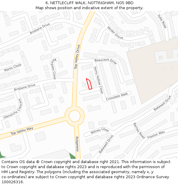 6, NETTLECLIFF WALK, NOTTINGHAM, NG5 9BD: Location map and indicative extent of plot
