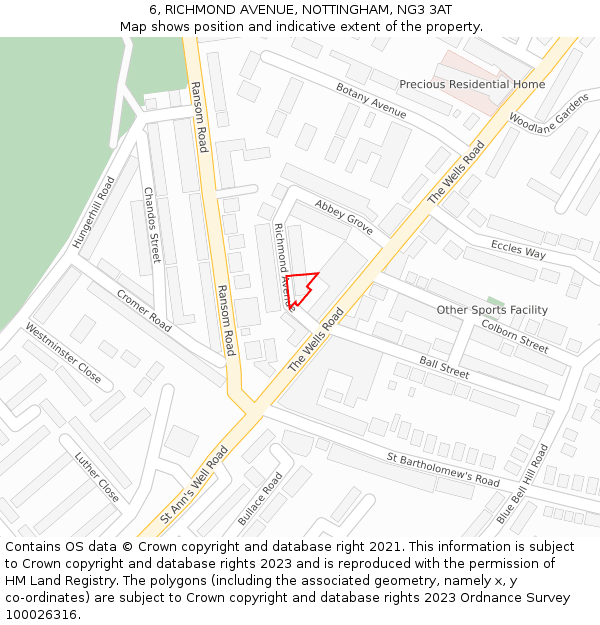 6, RICHMOND AVENUE, NOTTINGHAM, NG3 3AT: Location map and indicative extent of plot